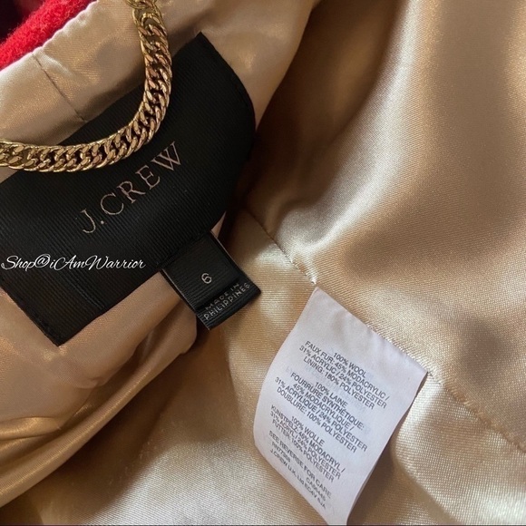 J.Crew lipstick red wool windowpane hooded château parka w/ removable faux trim - Picture 8 of 9